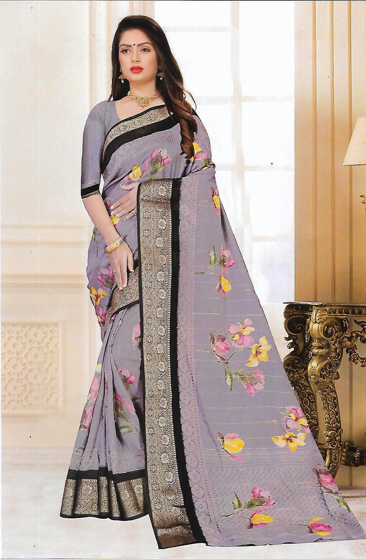 FANCY SYNTHETIC BASED CHINON SAREE - B S CHANNABASAPPA & SONS