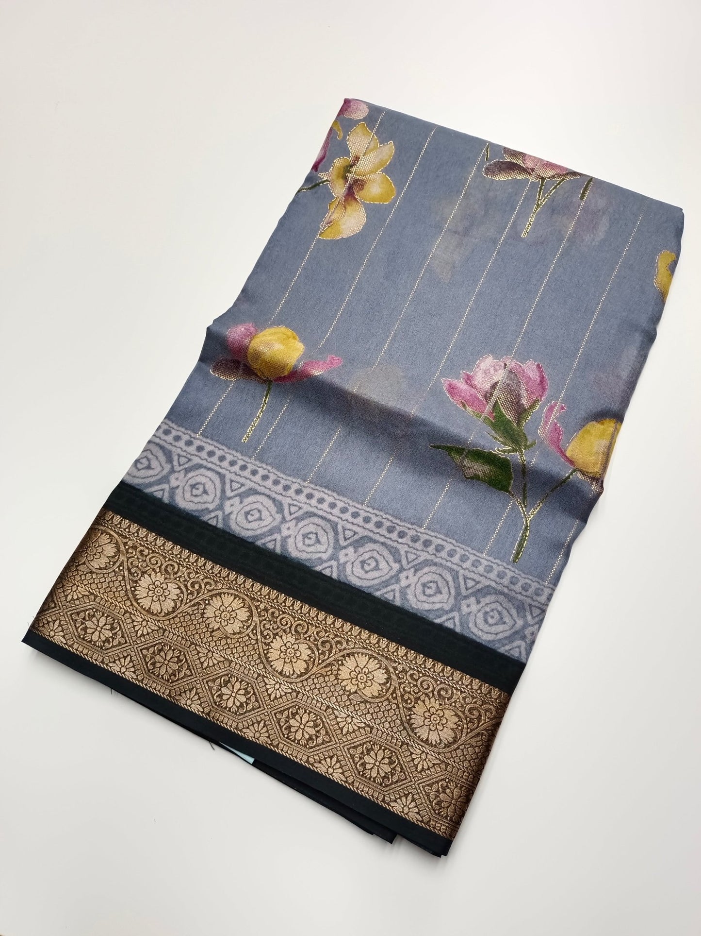 FANCY SYNTHETIC BASED CHINON SAREE - B S CHANNABASAPPA & SONS