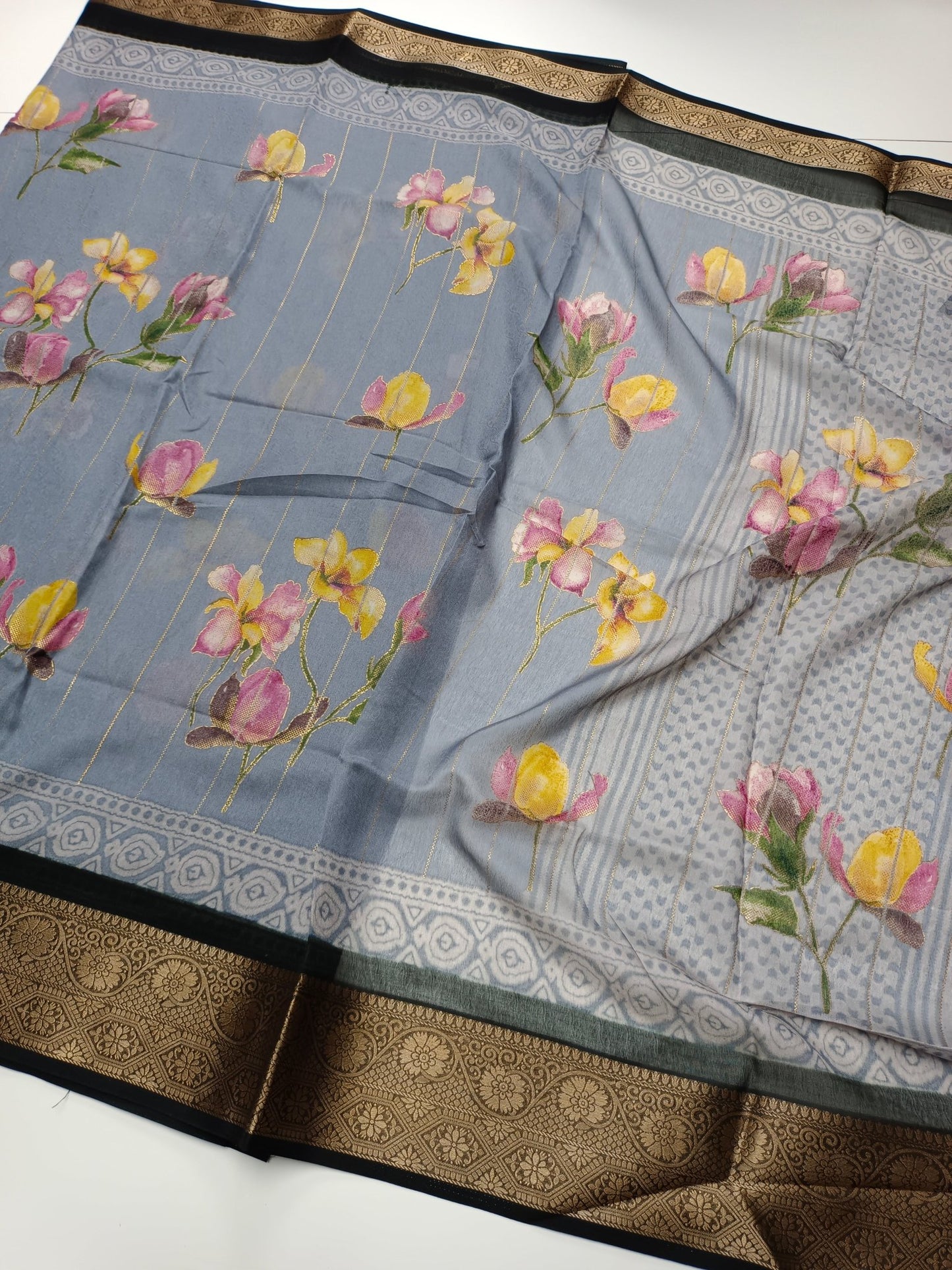 FANCY SYNTHETIC BASED CHINON SAREE - B S CHANNABASAPPA & SONS