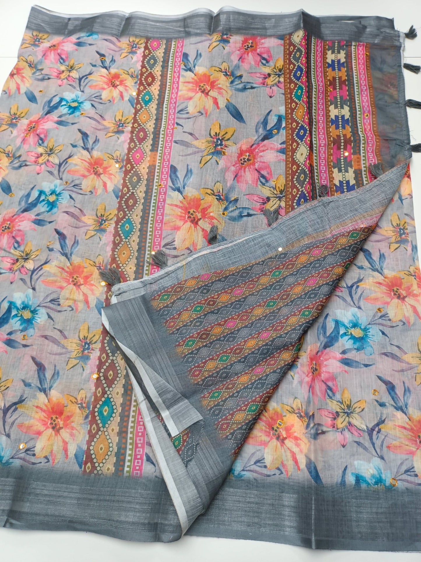 FANCY LINEN SAREE - B S CHANNABASAPPA & SONS
