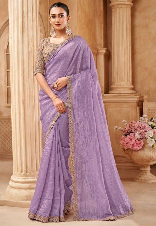 FANCY PARTY WEAR CRUSH ORGANZA SAREE - B S CHANNABASAPPA & SONS