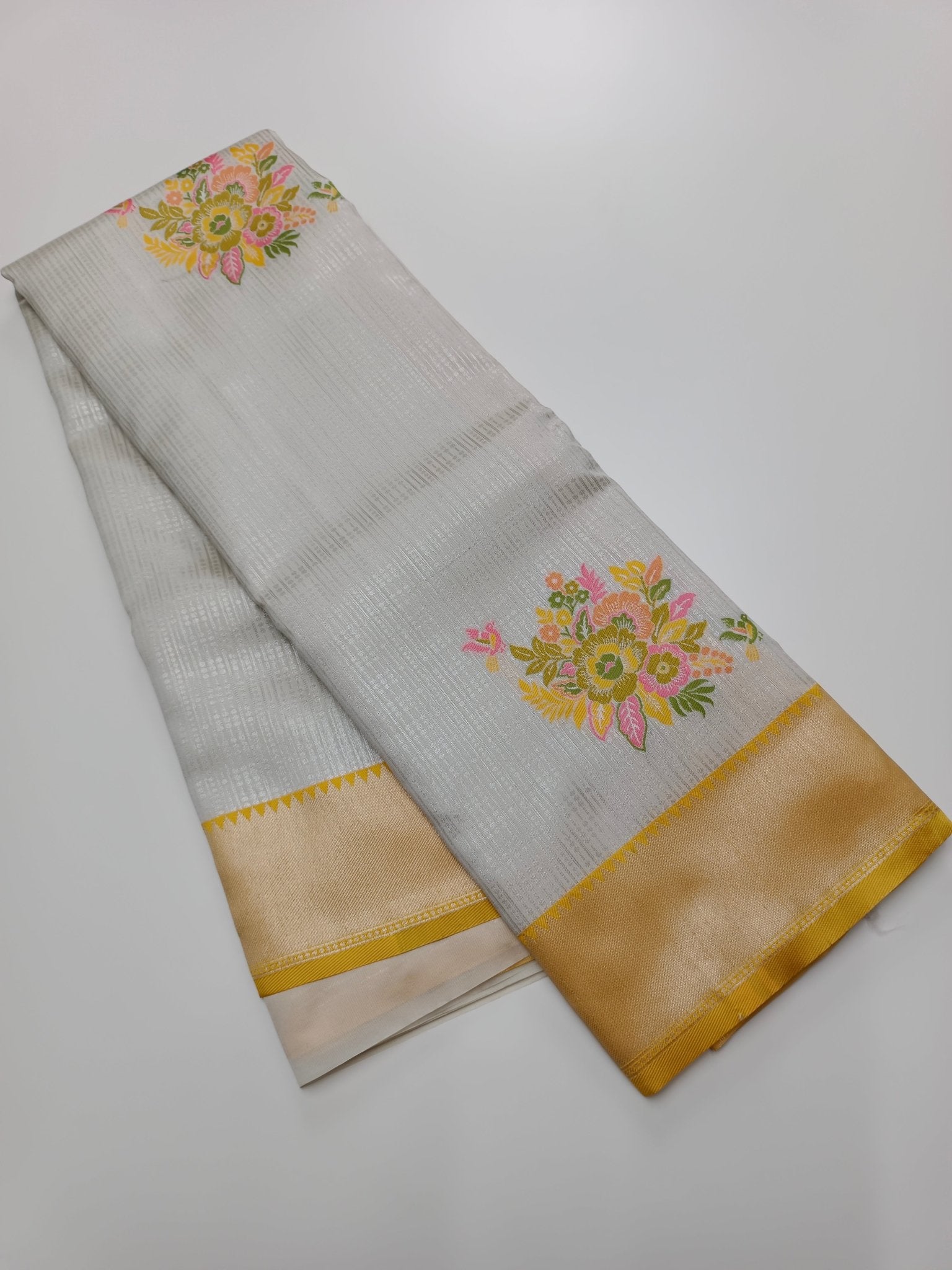 FANCY SILVER BROCADE SAREE - B S CHANNABASAPPA & SONS