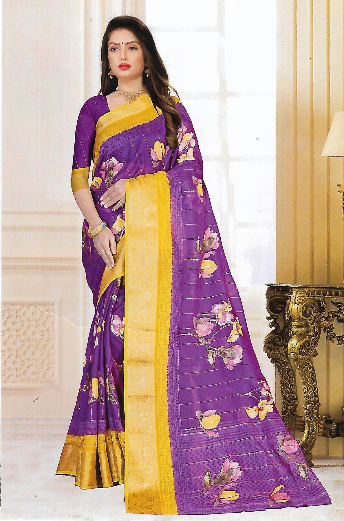 FANCY SYNTHETIC BASED CHINON SAREE - B S CHANNABASAPPA & SONS