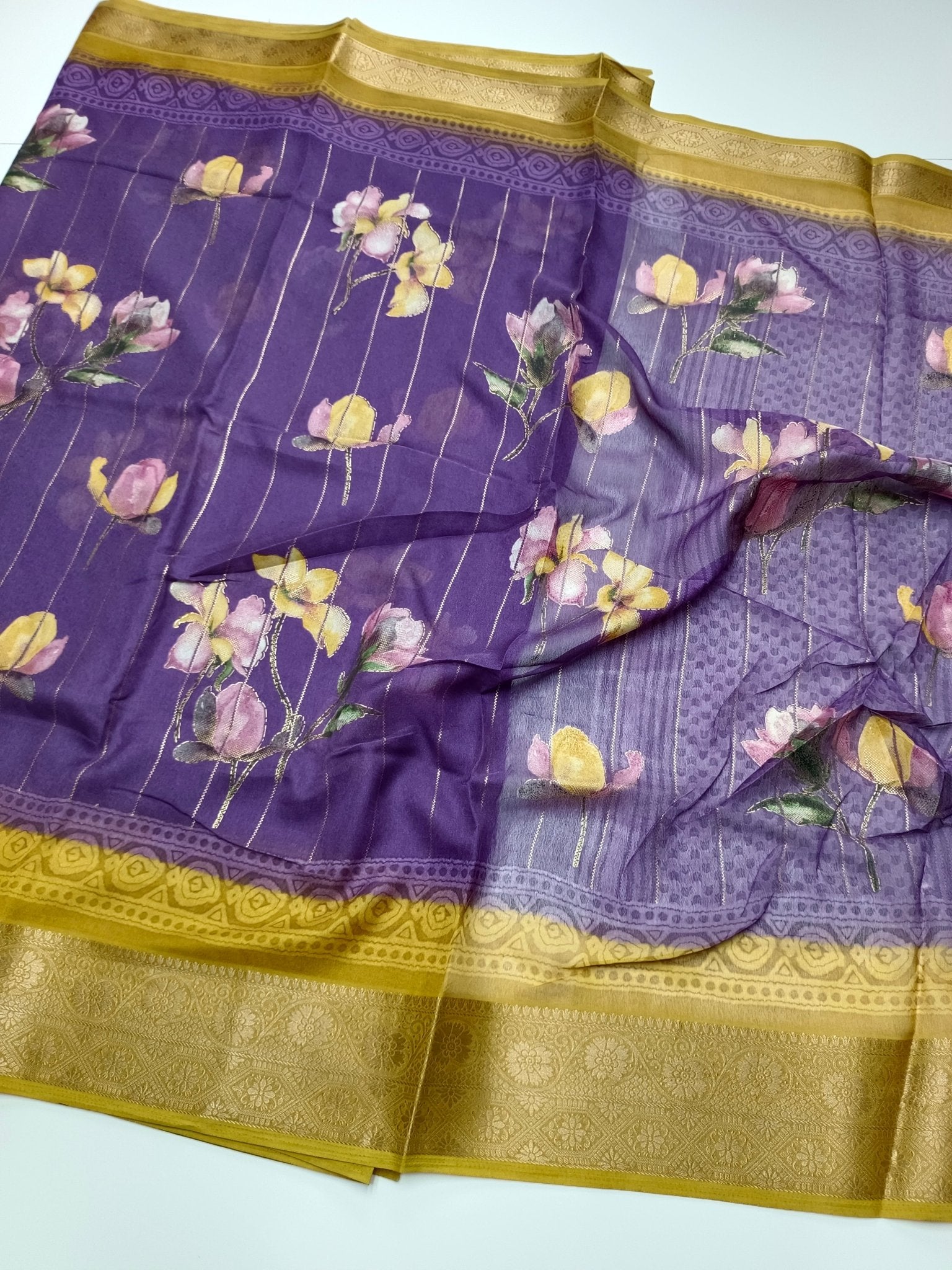 FANCY SYNTHETIC BASED CHINON SAREE - B S CHANNABASAPPA & SONS