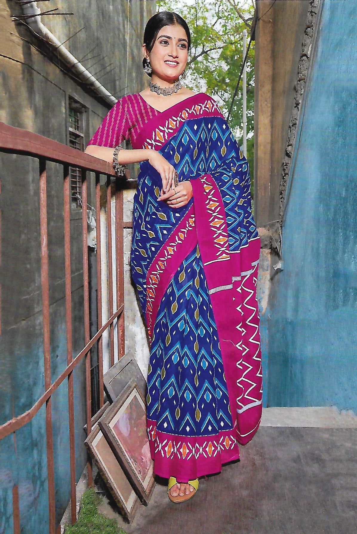 FANCY HANDLOOM BASED PRINTED COTTON SAREE - B S CHANNABASAPPA & SONS