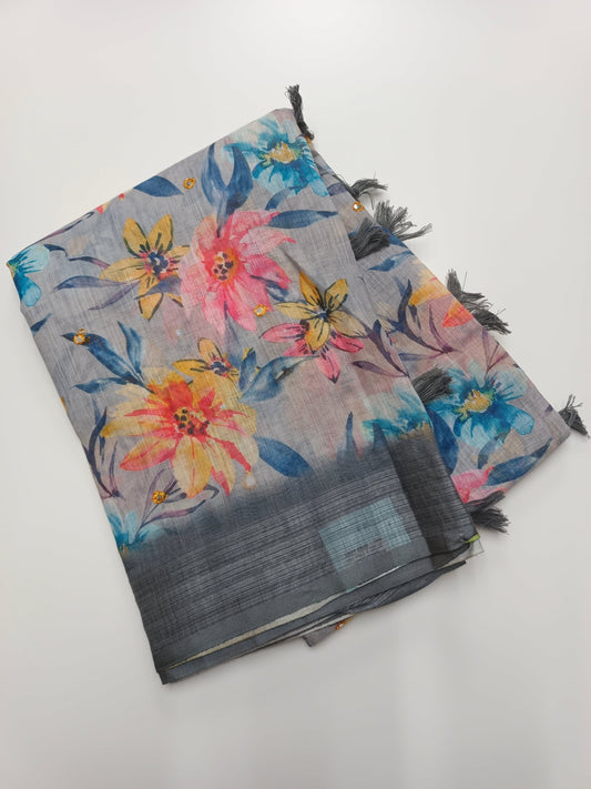 FANCY LINEN SAREE - B S CHANNABASAPPA & SONS