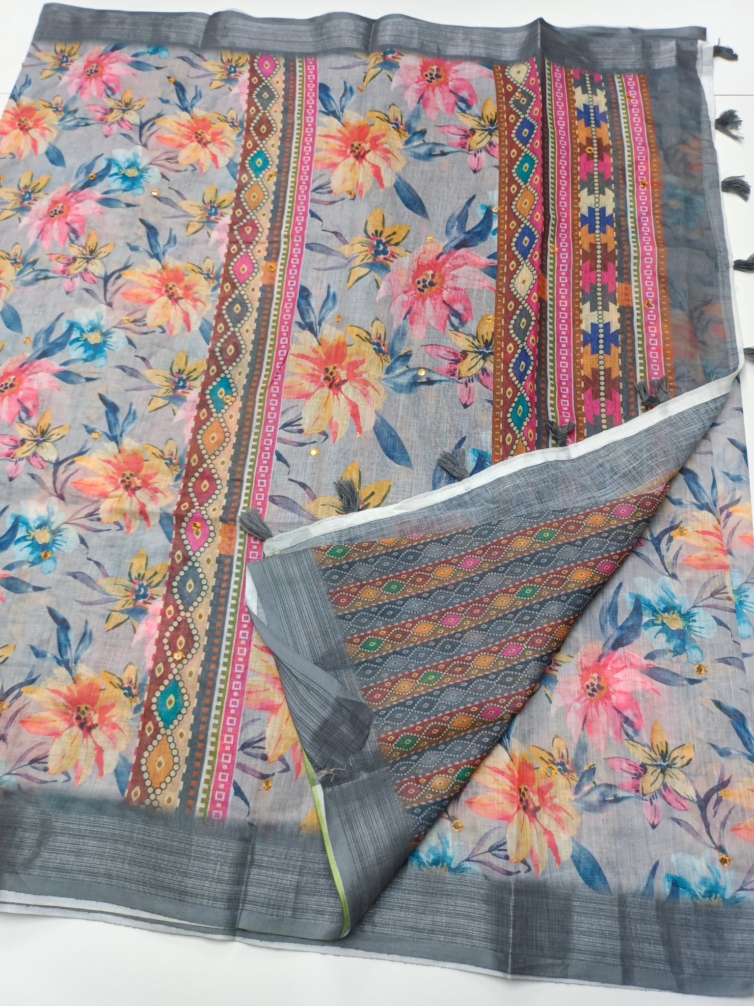 FANCY LINEN SAREE - B S CHANNABASAPPA & SONS