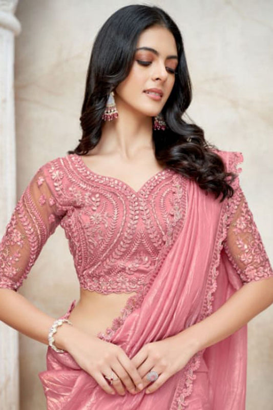 FANCY PARTY WEAR CRUSH ORGANZA SAREE - B S CHANNABASAPPA & SONS