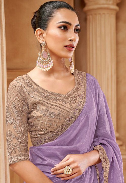 FANCY PARTY WEAR CRUSH ORGANZA SAREE - B S CHANNABASAPPA & SONS