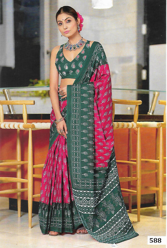 FANCY PRINTED COTTON SAREE - B S CHANNABASAPPA & SONS