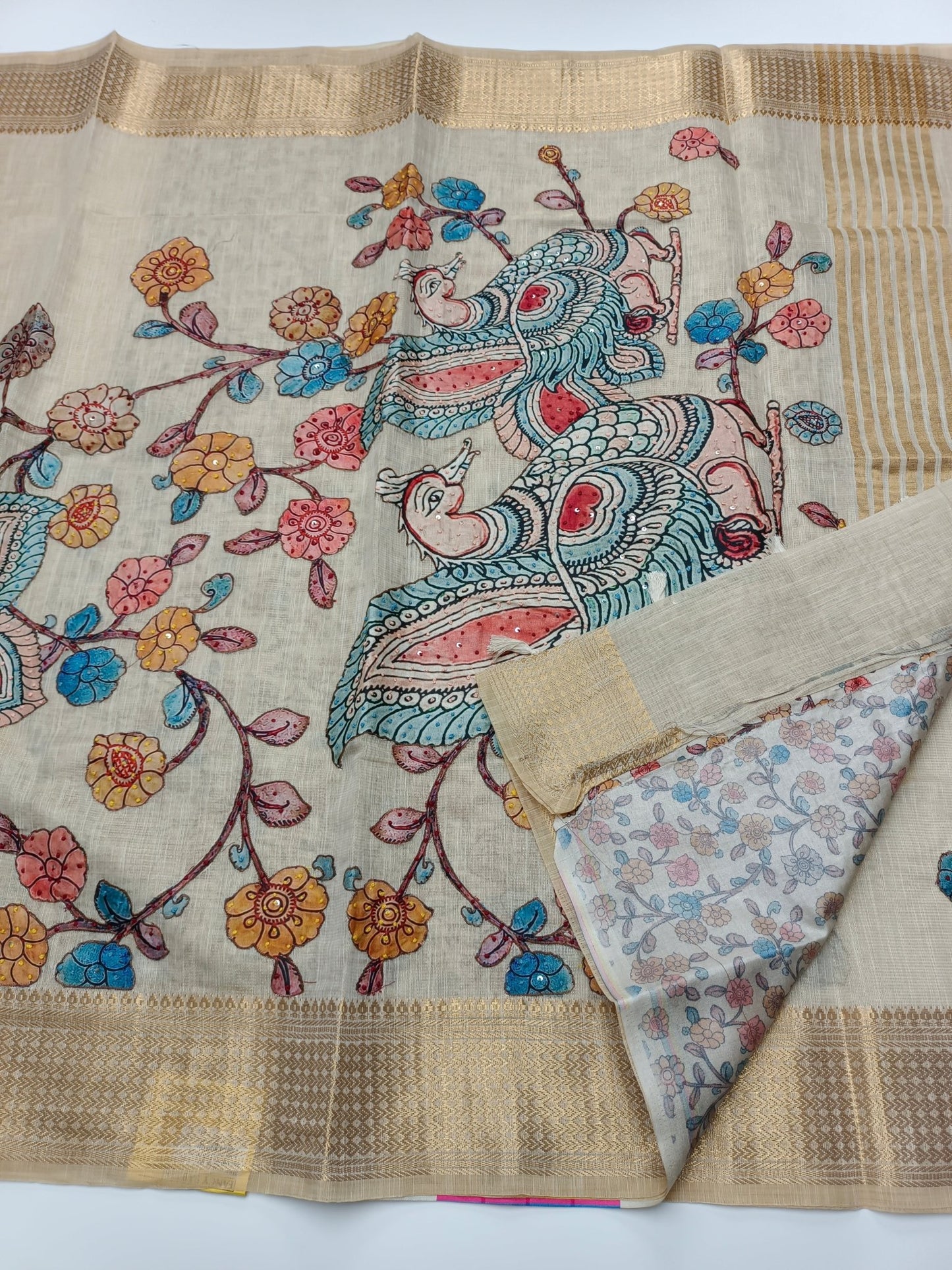 FANCY LINEN TISSUE SAREE - B S CHANNABASAPPA & SONS