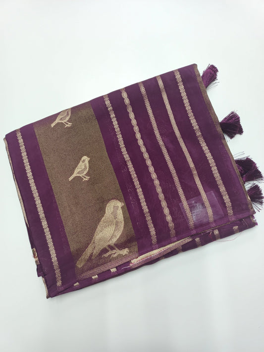 LILAC BLENDED CREPE SILK SAREE - B S CHANNABASAPPA & SONS